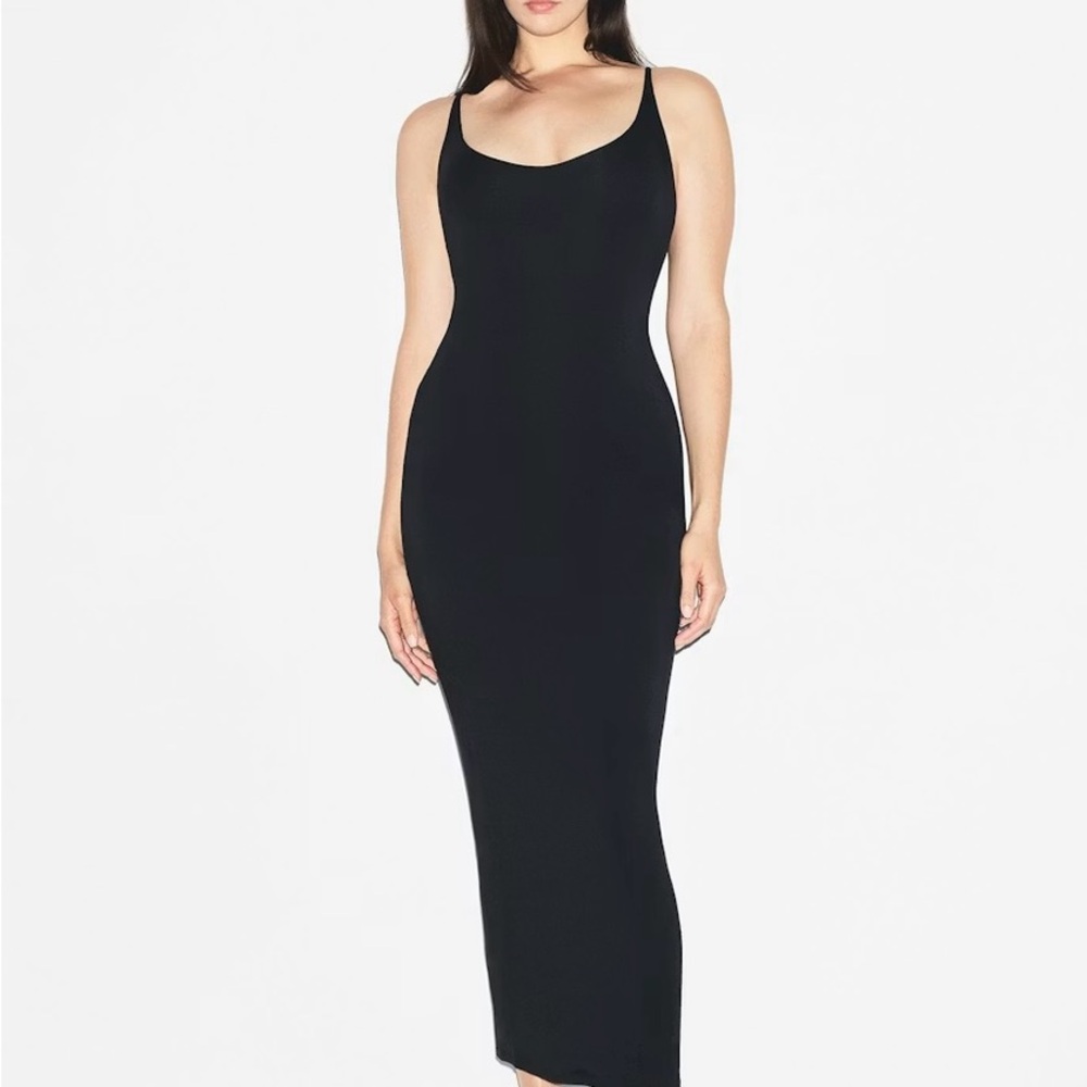 SKIMS Black Scoop Neck Long Dress